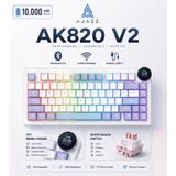 Ajazz AK820 V2 Ekranlı, Kablosuz Mekanik Oyun KLAVYESI-10.000 Mah Batarya