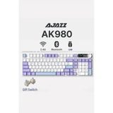 Ajazz AK980 3 Modlu Hot-Swap Tft Ekranlı Mekanik Oyun KLAVYESI-8.000 Mah Batarya Dinamik Rgb - Gift Switch - Açık Mor - Beyaz