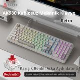 Ajazz AK980 Red Switch Kablolu Mekanik Oyun Klavyesi- Rainbow Aydınlatmalı - Retro - Gri - Beyaz