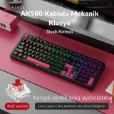 Ajazz AK980 Red Switch Kablolu Mekanik Oyun Klavyesi- Rainbow Aydınlatmalı Siyah/kırmızı - Siyah - Kırmızı