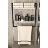 Aju Havluluk 2 Katlı Duvara Monte Raf Aksesuarlık Şal Askılığı Banyo Mutfak Düzenleyici Çok Amaçlı Raf - Siyah - Beyaz