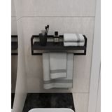 Aju Havluluk - Duvara Monte Raf Aksesuarlık - Şal Askılığı - Banyo ve Mutfak Düzenleyici Çok Amaçlı Raf - Antrasit