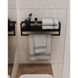 Aju Havluluk - Duvara Monte Raf Aksesuarlık - Şal Askılığı - Banyo ve Mutfak Düzenleyici Çok Amaçlı Raf - Siyah