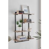 AJU Modern Duvar Rafı - 4 Katlı Metal Şık Modern Yüzen Pencere Duvar Rafı Kitaplık Düzenleyici Raf