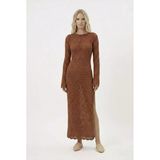 Ajurlu Sırt Dekolteli Uzun Beachwear Elbise - Camel