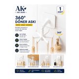 Ak Avm 1 Adet Beyaz Renk 360° Dönen Çok Amaçlı Yapışkanlı Banyo & Mutfak Askısı Bardak, Takı, Havlu Askılığı