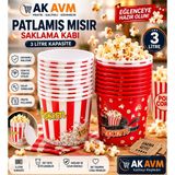 Ak Avm 3 Litre Popcorn Kovası Patlamış Mısır Kovası Sinema Parti Atıştırmalık Servis Kabı - Beyaz - Kırmızı