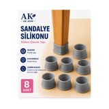 Ak Avm 8 Adet Gri Renk Silikon Sandalye Ayağı Kaydırmaz Kılıf Ayak Zemin Koruyucu