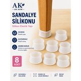 Ak Avm Beyaz Renk Silikon Sandalye Ayağı Kaydırmaz Kılıf Ayak Zemin Koruyucu - 8 Adet