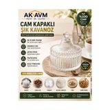 Ak Avm Cam Şekerlik Kapaklı Dekoratif Lokumluk Şeffaf Cam Sunumluk Kahve Yanı Şekerlik
