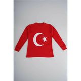 Ak Giyim Uzun Kollu Kız Çocuk Bayrak Baskılı T-Shirt Pamuklu Regular Kesim Günlük Kullanım - Kırmızı