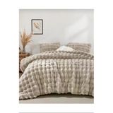 Ak Home Textile Kürk Peluş Yorgan Bubble Çift Kişilik Dolgulu Peluş Çift Taraflı 3 Parça Bej Renk