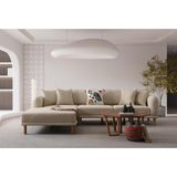 Ak Sofa Stella Modern Krem Renkli Köşe Koltuk Takımı 275X200 cm Bukle Kumaş ve Ahşap Ayak
