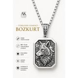 Ak Stor Silver Ak Store Silver Erkek, Bozkurt, Türk, Türk'Ün Sembolü K-108 Paslanmaz Kromix Çelik Gümüş Kaplama Kolye Madalyon