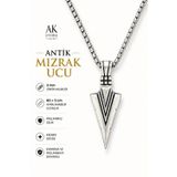 Ak Stor Silver Ak Store Silver Erkek, İlk Ve Orta Çağ Mızrak Ucu Figürlü K-112 Paslanmaz Kromix Çelik Gümüş Kaplama Kolye Madalyon