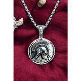 Ak Stor Silver Ak Store Silver Erkek, Spartalı Savaşcı Kalkanı Figürlü K-174 Paslanmaz Kromix Çelik Gümüş Kaplama Kolye Madalyon