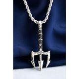Ak Stor Silver Ak Store Silver Gümüş Kaplama K-105 Paslanmaz Kromix Erkek Kolye Madalyon Poseidon Mızrağı Otantik Gravür