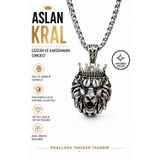 Ak Stor Silver Ak Store Silver Gümüş Kaplama K-106 Paslanmaz Kromix Öfkeli Aslan Kral Erkek Kolye Madalyon