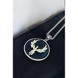 Ak Store Silver Gümüş Kaplama K-155 Krom-Çelik Erkek Kolyesi Zümrüdü Anka Kuşu Madalyon