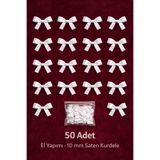Ak Tuhafiye Beyaz Fiyonk Saten Kurdele – 10 mm Süsleme, Nikah Şekeri, Hediye, Çeyiz Süs, Balon Süs 50 Adet