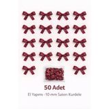 Ak Tuhafiye Bordo Fiyonk Saten Kurdele – 10 mm Süsleme, Nikah Şekeri, Hediye, Çeyiz Süs, Balon Süs 50 Adet
