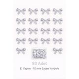 Ak Tuhafiye Gri Fiyonk Saten Kurdele – 10 mm Süsleme, Nikah Şekeri, Hediye, Çeyiz Süs, Balon Süs 50 Adet
