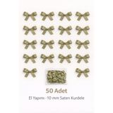 Ak Tuhafiye Haki Fiyonk Saten Kurdele – 10 mm Süsleme, Nikah Şekeri, Hediye, Çeyiz Süs, Balon Süs 50 Adet