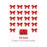 Ak Tuhafiye Kırmızı Fiyonk Saten Kurdele – 10 mm Süsleme, Nikah Şekeri, Hediye, Çeyiz Süs, Balon Süs 50 Adet