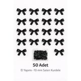 Ak Tuhafiye Siyah Fiyonk Saten Kurdele – 10 mm Süsleme, Nikah Şekeri, Hediye, Çeyiz Süs, Balon Süs 50 Adet