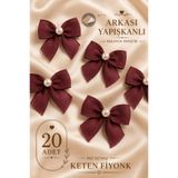 Ak Tuhafiye Yapışkanlı İncili Keten Fiyonk 20 Adet Bordo -Hediye Paketi-Nikah Şekeri-Davetiye-Çeyiz-Süsleme