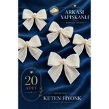 Ak Tuhafiye Yapışkanlı İncili Keten Fiyonk 20 Adet Krem -Hediye Paketi-Nikah Şekeri-Davetiye-Çeyiz-Süsleme