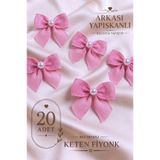 Ak Tuhafiye Yapışkanlı İncili Keten Fiyonk 20 Adet Pembe -Hediye Paketi-Nikah Şekeri-Davetiye-Çeyiz-Süsleme