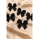Ak Tuhafiye Yapışkanlı İncili Keten Fiyonk 20 Adet Siyah -Hediye Paketi-Nikah Şekeri-Davetiye-Çeyiz-Süsleme