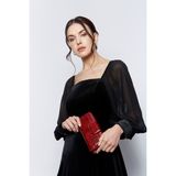 Aka Deri 428 Yılan Desen %100 Hakiki Deri Bayan Cüzdan - Kırmızı