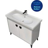 Akademik Mimarlık 2 Kapaklı Lavabolu Beyaz Mdf 100 cm Banyo Dolabı + Batarya Hediyeli ! - Beyaz - Gri
