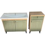 Akademik Mimarlık Elite 100 cm Banyo Dolabı + Çekmeceli Yarım Boy Dolap - Yeşil - Ahşap