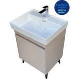 Akademik Mimarlık Tek Kapaklı Lavabolu Mdf 60 cm Banyo Dolabı + Batarya Hediyeli ! - Ekru