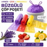 Akalın Professional Cleaning Products Büzgülü Çöp Torbası Orta Boy 55X60 cm 3' Lü Eko Paket Lavanta-Çilek-Limon Kokulu - 55 x 60 cm