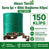 Akan Tarım Sera Bitki Bağlama ve Sabitleme Seti - Sera Ipi + 150 Adet Fide Klipsi
