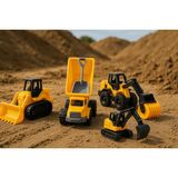 Akar Iş Makinası Seti 3 Adet Dozer Kamyon Silindir Asfalt Kum Kamyonu Excavator 25CM