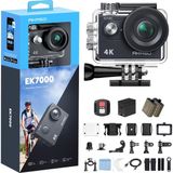 Akaso Action Cam, 4K30FPS 20MP Wifi Su Altı Kamerası Eıs Sabitleme 170° Geniş Açılı 4x Yakınlaştırmalı ve 2X1050MAH Pilli Ultra Hd Aksiyon KAMERASI-EK7000 Siyah