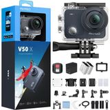 Akaso Action Cam 4K30FPS Sualtı Kamerası Wifi 40M Eıs Sarsıntı Önleyici Aksiyon Kamerası 4x Yakınlaştırma, Dokunmatik Ekran, Uzaktan Kumanda, Spor Kamerası Su Geçirmez Muhafaza, Kask Aksesuar Seti V50 - Siyah