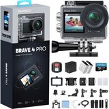 Akaso Aksiyon Kamerası 4K30FPS 20MP Wifi 40M Sualtı Kamerası Ultra Hd Dokunmatik Ekran 170 ° Ayarlanabilir Geniş Açı, Buz Stabilizasyonu, 5x Zoom, 2.4g Uzaktan ve 64GB Hafıza Kartlı 2 Pil 1350MAH - Siyah