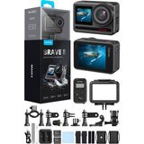Akaso Brave 8 4K/60FPS 48MP Wi-Fi Dual Screen Aksiyon Kamerası ve Aksesuar Seti - Siyah - Standart