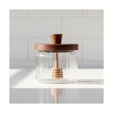 Akasya Ağacı Kapaklı Borosilikat Cam Bal Kavanozu ve Bal Kaşığı| Modern Kahvaltılık Saklama Kabı | Borosilikat Cam Bal Kavanozu | Ahşap Kapaklı ve Kepçeli Şık Bal Sunumluk 280ML - standart