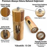 Akasya Ahşap Detaylı Akrilik Tuz ve Karabiber Öğütücü - Paslanmaz Metal ve Porselen Mekanizmalı Şeffaf Baharat Değirmeni (15 cm ve 20 cm Seçenekli, 1 Adet) (Küçük Boy 15CM)