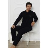 Akasya Erkek Cepli Kışlık Polar Pijama Takımı Düz Desenli M Beden 2 Parça Lacivert 02352