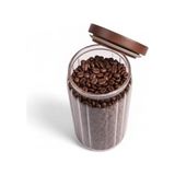Akasya Kapaklı Çizgili Cam Kavanoz (1000ML /1 Litre) | Hava Geçirmez, Modern Fitilli Tasarım Gıda Saklama Kabı | Kahve, Çay, Kuruyemiş ve Bakliyat Kavanozu (9X20CM)