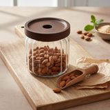 Akasya Kapaklı Çizgili Cam Kavanoz (450 Ml) | Hava Geçirmez, Modern Fitilli Tasarım Gıda Saklama Kabı | Baharat, Kuruyemiş, Atıştırmalık ve Kahve Kava - Çok Renkli