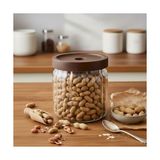 Akasya Kapaklı Çizgili Cam Kavanoz (450 Ml) | Hava Geçirmez, Modern Fitilli Tasarım Gıda Saklama Kabı | Baharat, Kuruyemiş, Atıştırmalık ve Kahve Kavanozu (9X10 Cm)